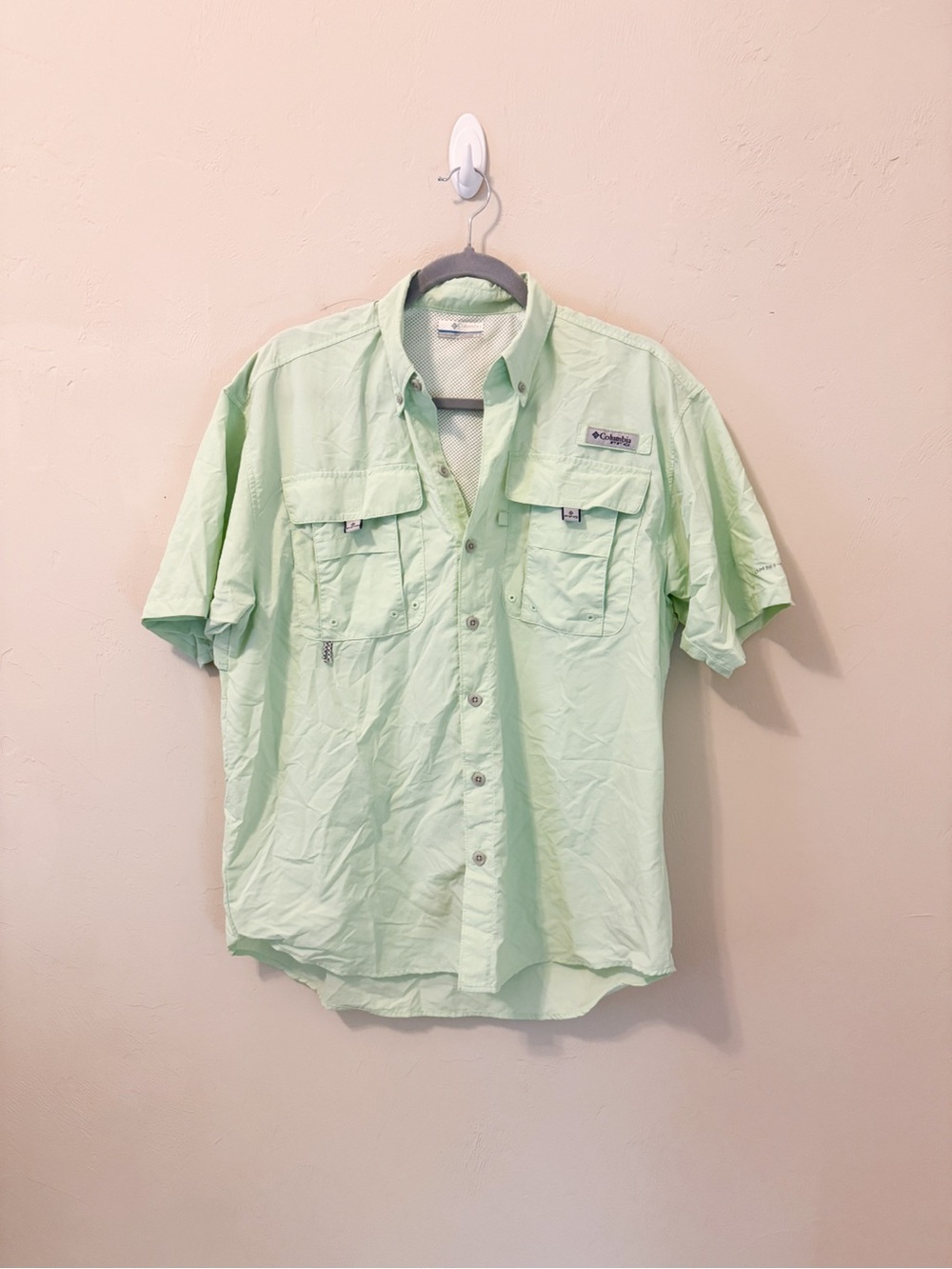 Columbia Men’s Short-Sleeve PFG Button-Down Shirt - Pale Green